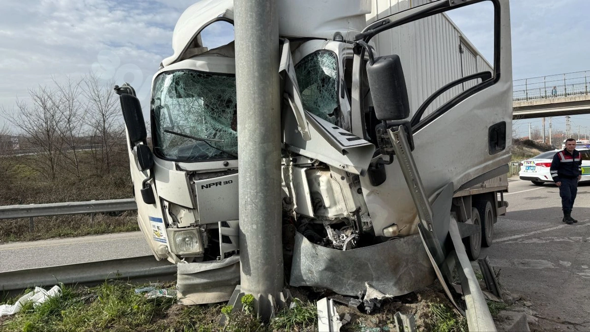 Sakarya'da endişe veren olay: Kamyonet trafik levhasına çarptı - Oxu.az