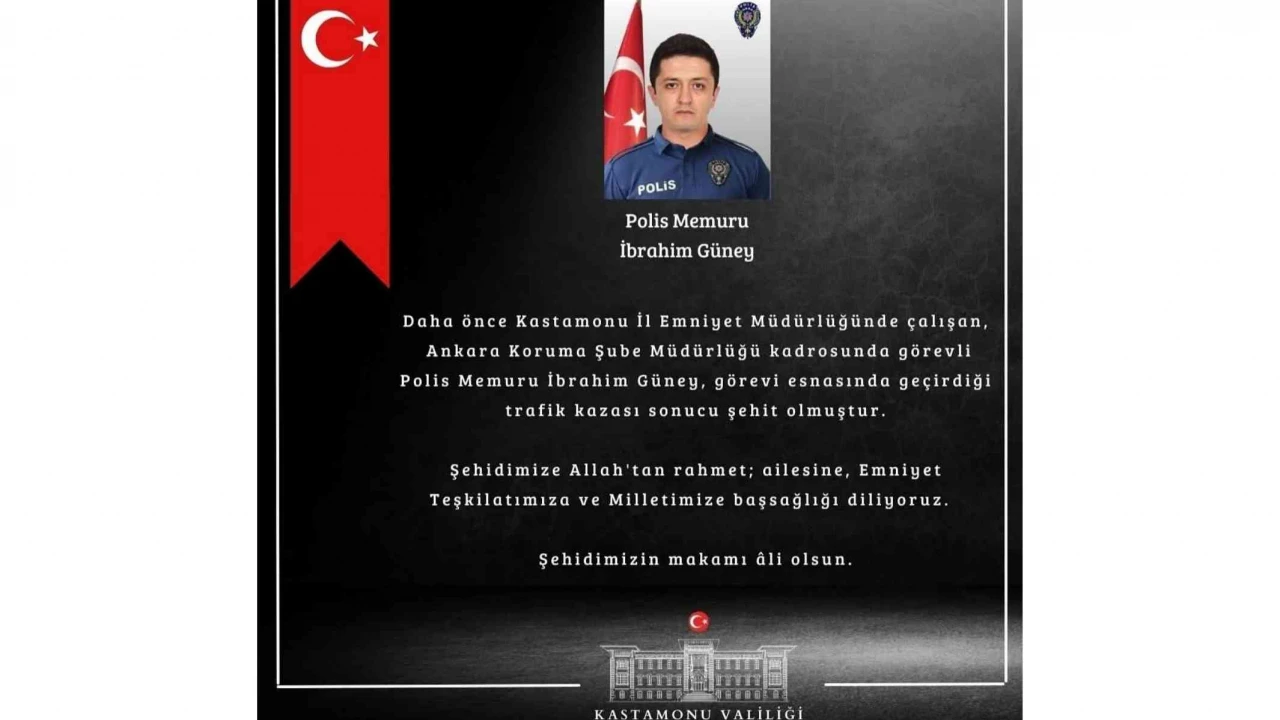 Polis Memuru İbrahim Güney Görevdeyken Trafik Kazası Sonucu Şehit Düştü.