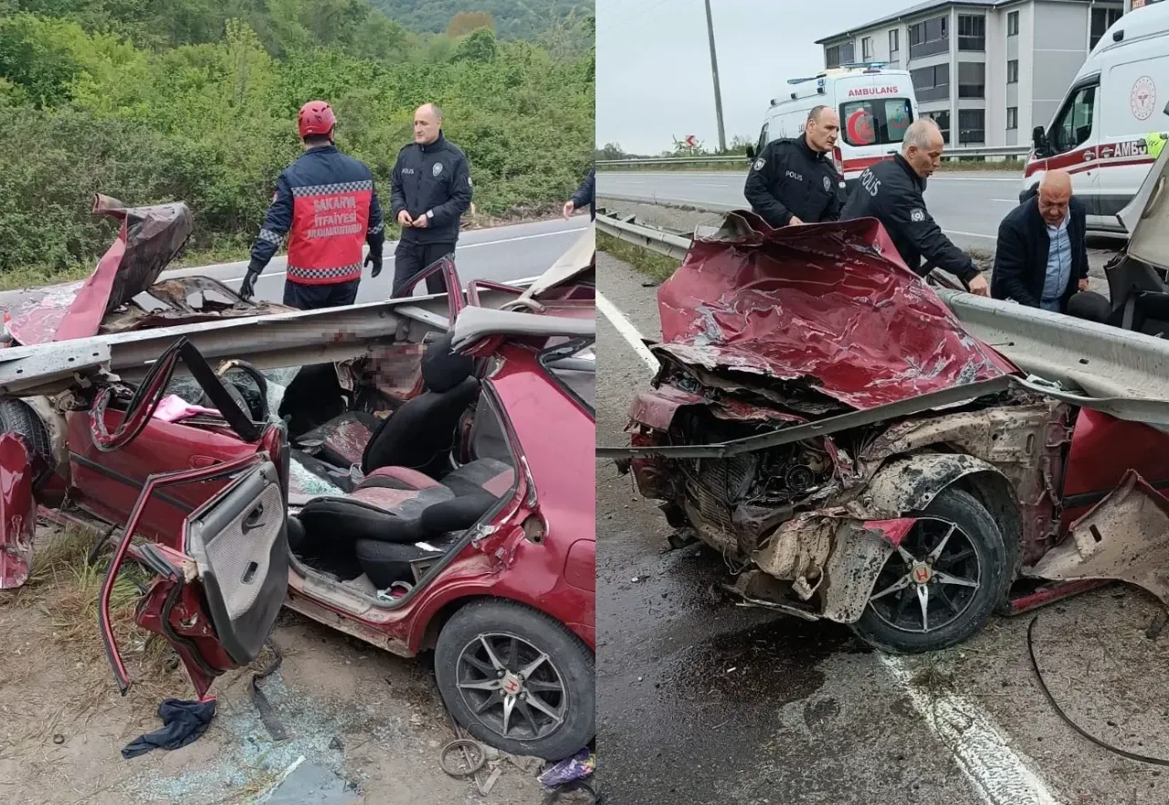 Sakarya Söğütlü'de Feci Kaza: Otomobil Bariyerlere Saplandı, 2 Ağır Yaralı