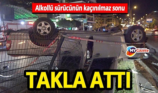 Alanya'da sarhoş sürücü kazası! Aracın devrilmesi sonucu enkaza döndü.