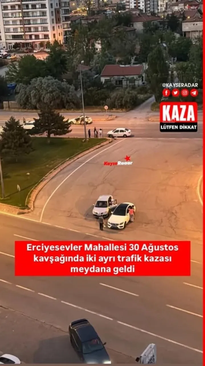 Erciyesevler Mahallesi'nde 30 Ağustos kavşağında iki ayrı trafik kazası yaşandı. Sürekli kaza olma sorunu var gibi görünüyor.