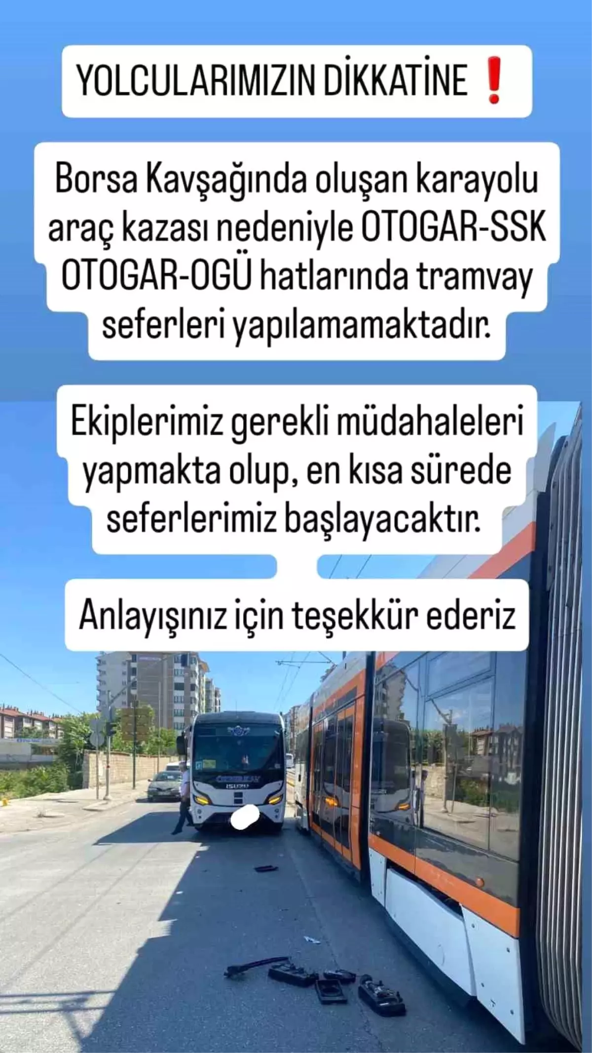 Eskişehir'deki Kaza, Tramvay Seferlerini Etkiledi, Durum Normale Döndü.