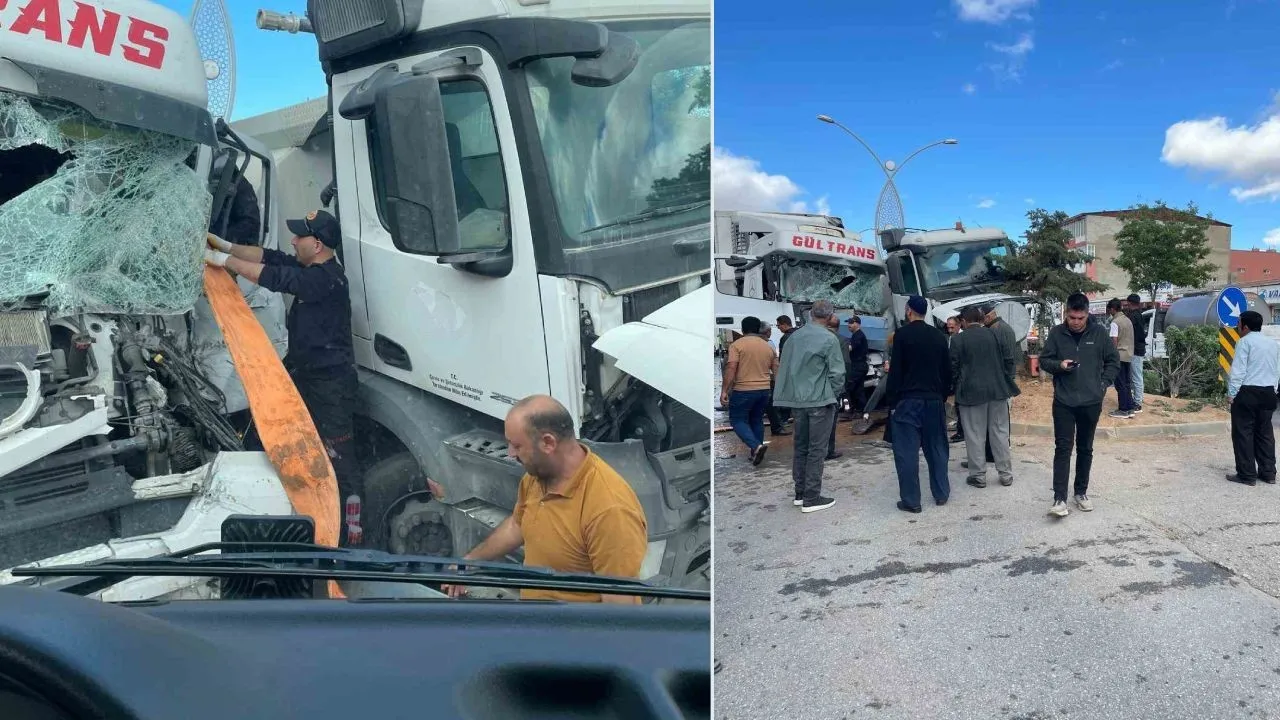 Van'da tır, kamyona arkadan çarptı ve sürücü kabininde sıkıştı.
