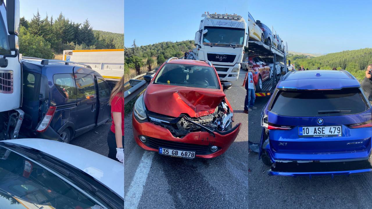 Balıkesir-Bursa Karayolu'nda ardışık kaza: 6 araç çarpıştı.