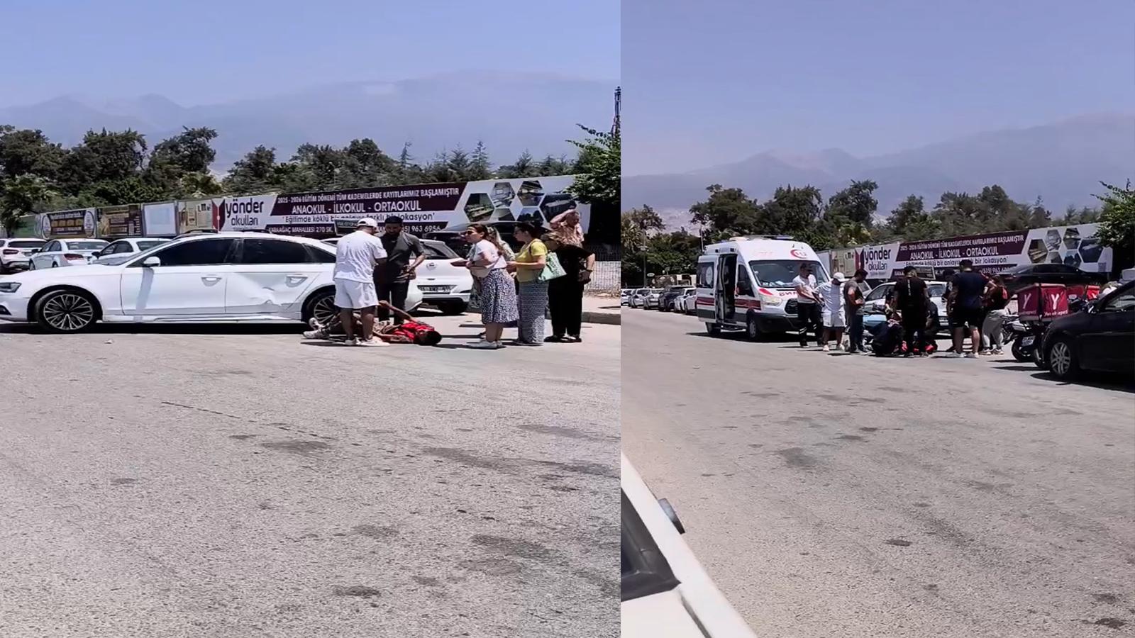 Hatay'da motosiklet kullanan kurye kaza geçirdi, bir kişi yaralandı.