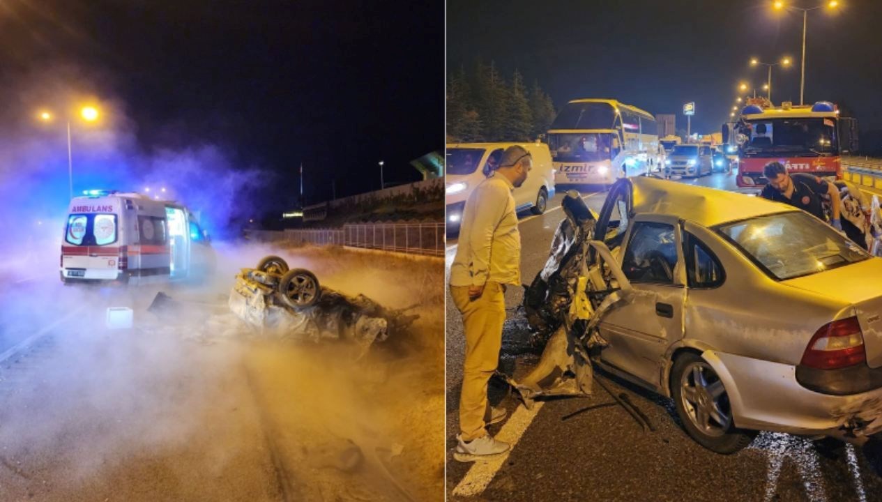Kaza sonucu çarpışan araçlardan biri karşı şeride geçmiş ve iki kişi hayatını kaybetmiştir.
