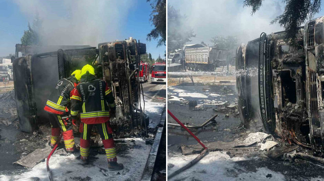 Balıkesir'de trafik kazasının ardından tır alev aldı, bir kişi yaralandı.