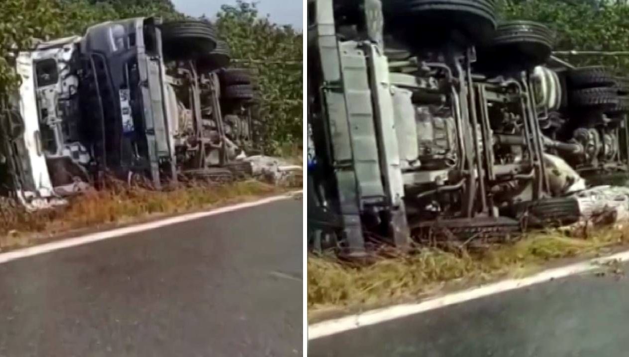 Sakarya'da beton mikseri fındık tarlasına devrildi.