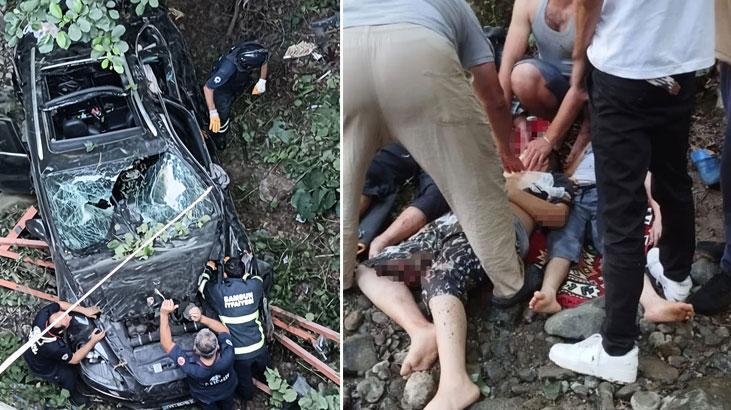Dehşet verici kaza! 12 yaşındaki çocuğun aracı köprüden düştü.