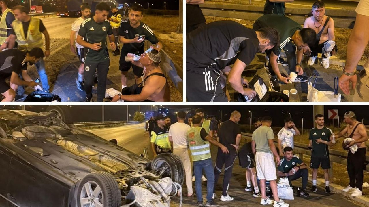 Futbolcular, trafik kazasında yaralılara yardım etti.
