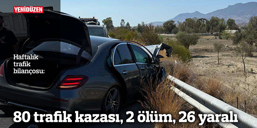 1 haftada 80 trafik kazasında 2 kişinin hayatını kaybettiği ve 26 kişinin yaralandığı bildirildi.