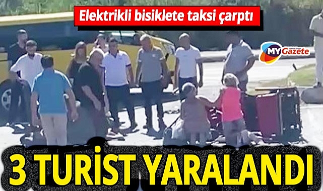 Manavgat'ta turistlerin kullandığı elektrikli bisiklete taksi çarptı, trafik kazası meydana geldi!