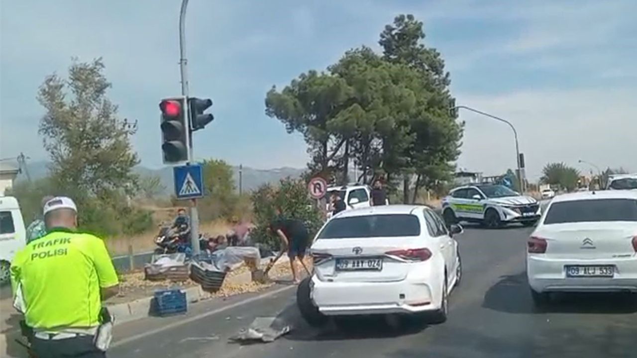 Kaza nedeniyle yol incir tarlasına döndü.