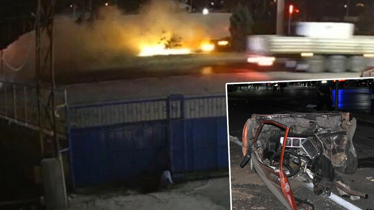 Manisa'daki kazada beş kişi yaşamını yitirdi ve araç ikiye ayrıldı, o an kameraya yansıdı.