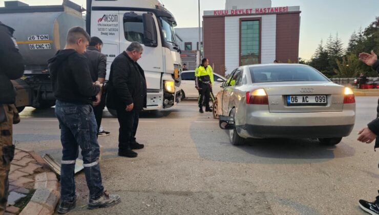 Konya'da tanker ve araç çarpıştı, kazada şans eseri yara almadı.