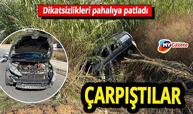 Manavgat'ta çarpışan araçlardan biri taklalar atarak yoldan çıktı! Yaralılar bulunmakta...