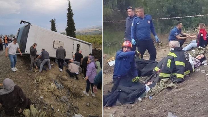 Denizli'de tur otobüsü şarampole devrildi: 1 kişi hayatını kaybetti, 32 kişi yaralandı.