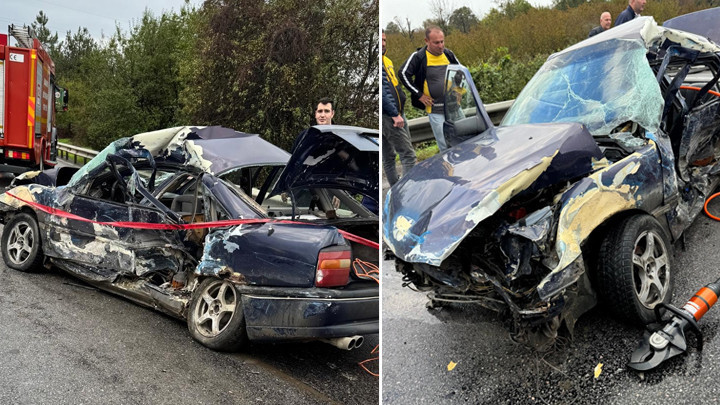 Sakarya'da korkunç kaza: Otobüs, otomobile çarptı ve bariyere savruldu: 1 ölü, 2 yaralı