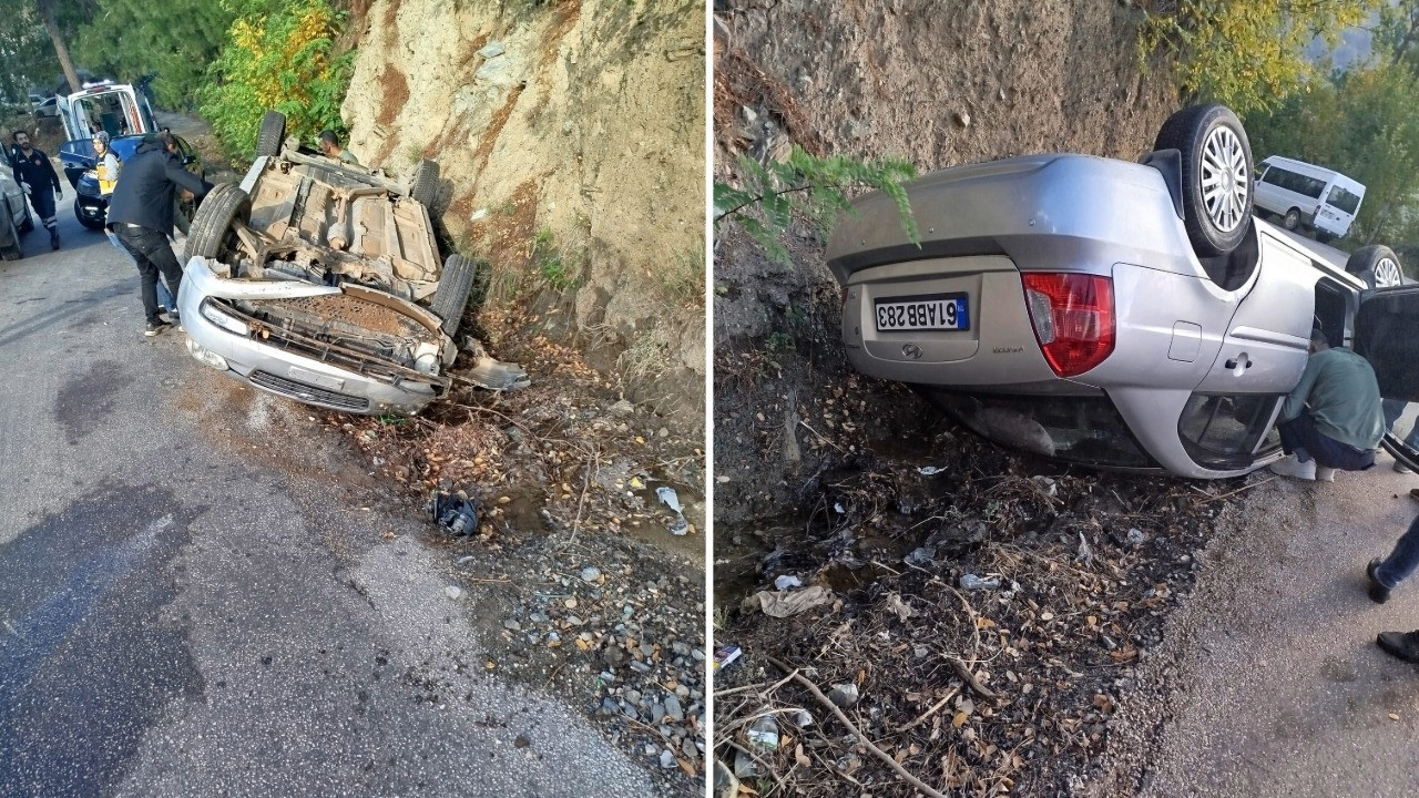 Araç şarampole devrildi: 1 çocuk ve 6 kişi yaralandı.