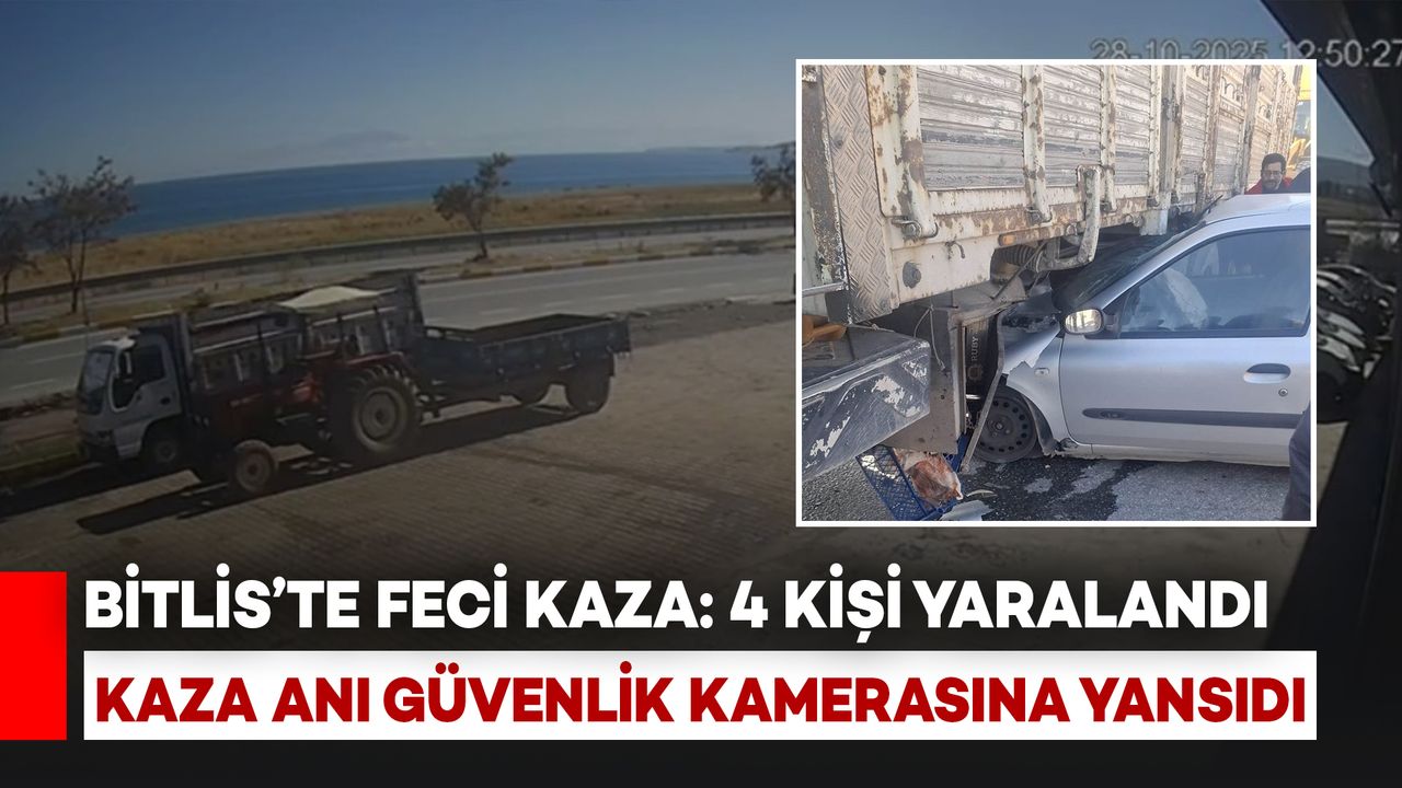 Bitlis'te Araç Kamyonla Kaza Yaptı: 4 Kişi Yaralı, Olay Güvenlik Kamerasında Tespit Edildi.