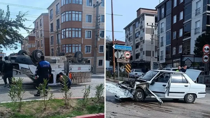 Kamyonet, otomobille çarpışarak devrildi: 2 kişi yaralandı.