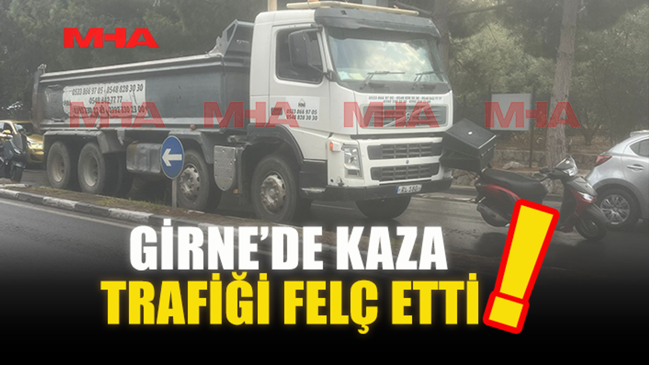 Kazadan dolayı Girne'de trafik durdu.