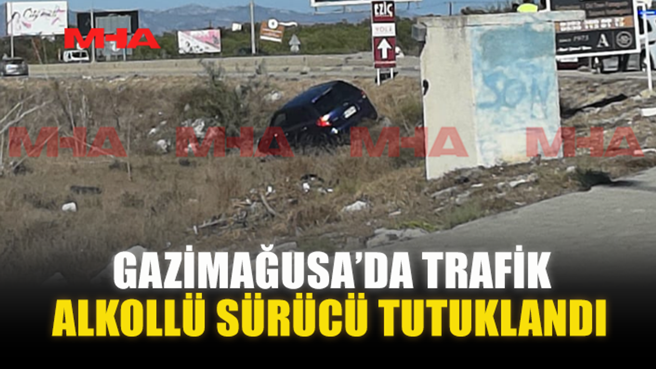 Gazimağusa'da araç kaza yaptı, tarlaya uçtu.