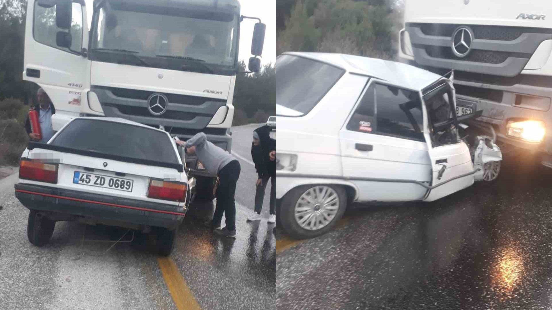Akhisar'da korkunç kaza: kamyon ile araç çarpıştı, bir kişi hayatını kaybetti, bir kişi ağır yaralandı.