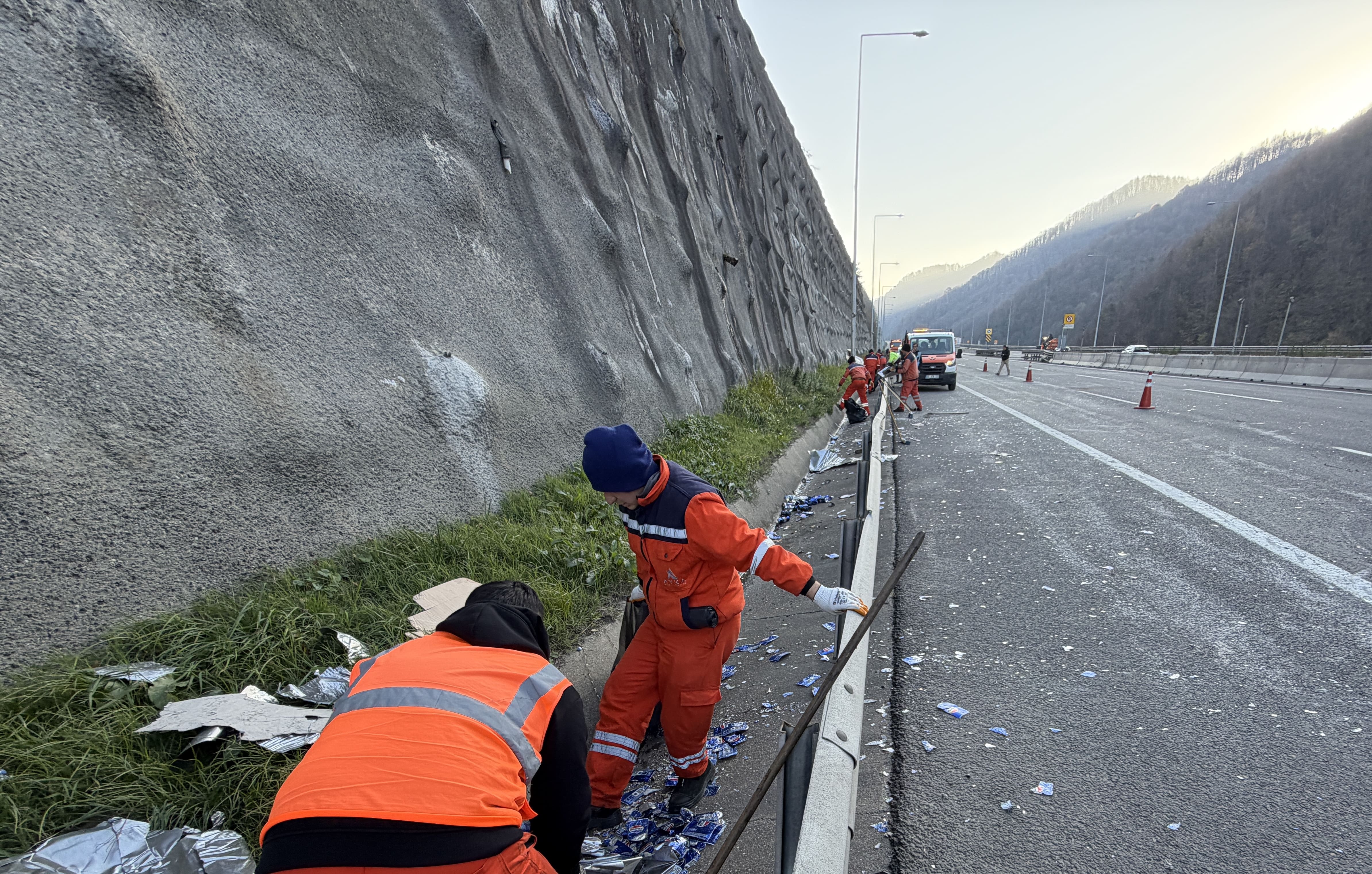 Anadolu Otoyolu'nda gazlı içecek taşıyan TIR bariyerle çarpıştı.