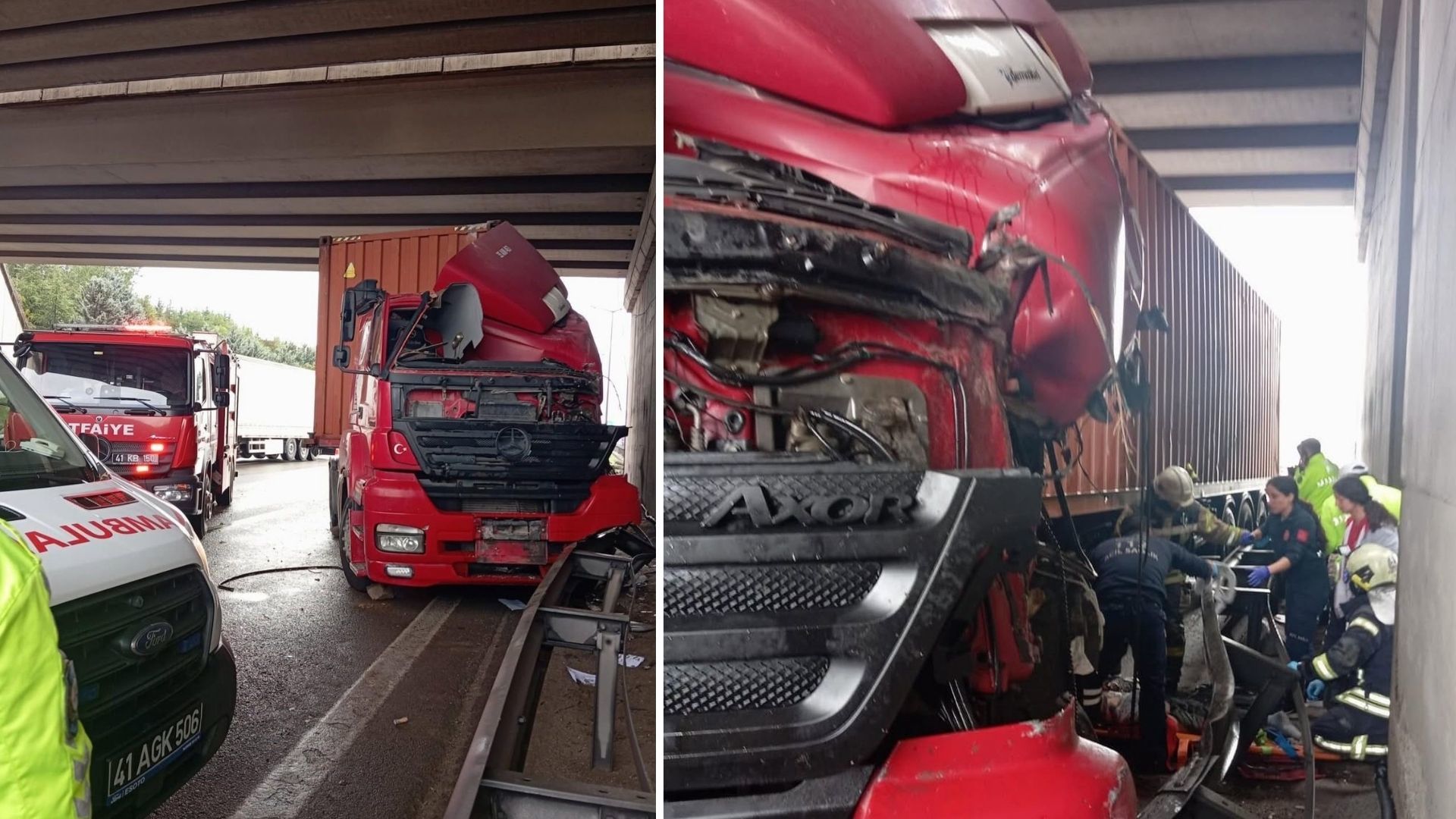 Kocaeli'de genç sürücü kaza yaparak TIR'ın altında kaldı!
