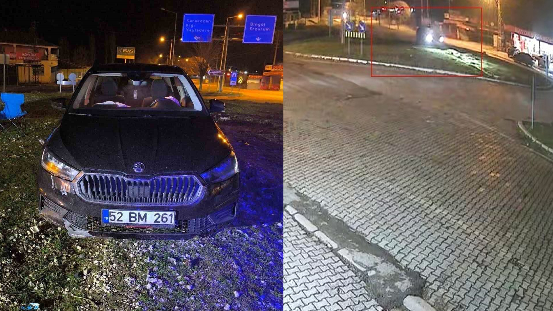 Elazığ'da endişe veren trafik kazası: Araç refüje çarptı, olay kameralara yansıdı