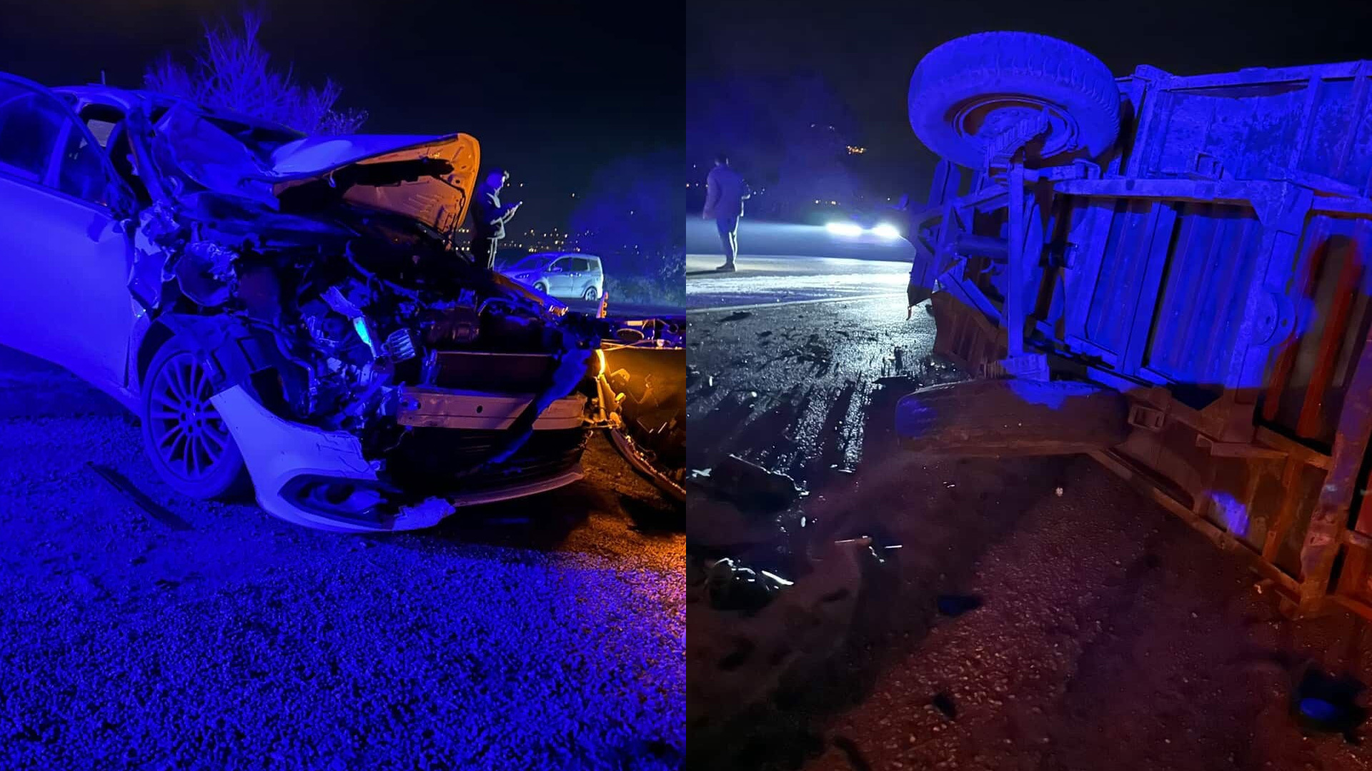 Korku dolu kaza: Araba traktöre sert bir şekilde çarptı.