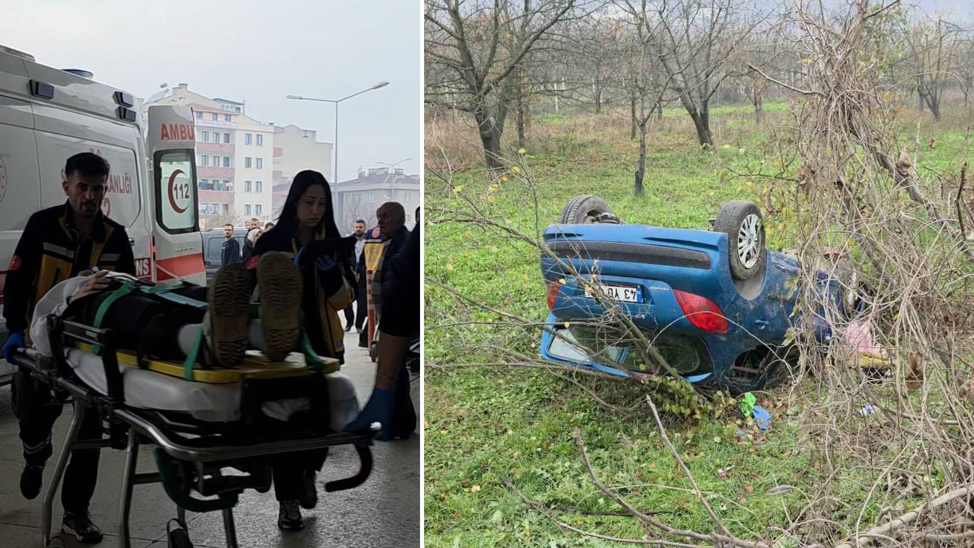 Otomobil tarlaya uçtu, iki kişi yaralandı.