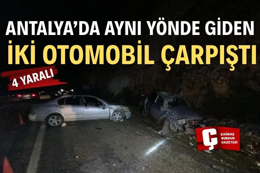 Antalya'da kaza: Aynı yönde seyreden araçlar çarpıştı.
