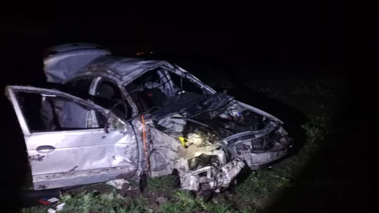 Domuzla çarpışan araç devrildi: 1 ölü, 1 yaralı
