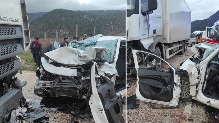 Isparta'da korkunç kaza: Park halindeki TIR'a çarpan araçta 2 ölü ve 1 yaralı var.