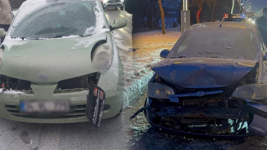 Edirne'de kar yağışı sebebiyle çığır açan kazada 9 araç bir araya geldi.