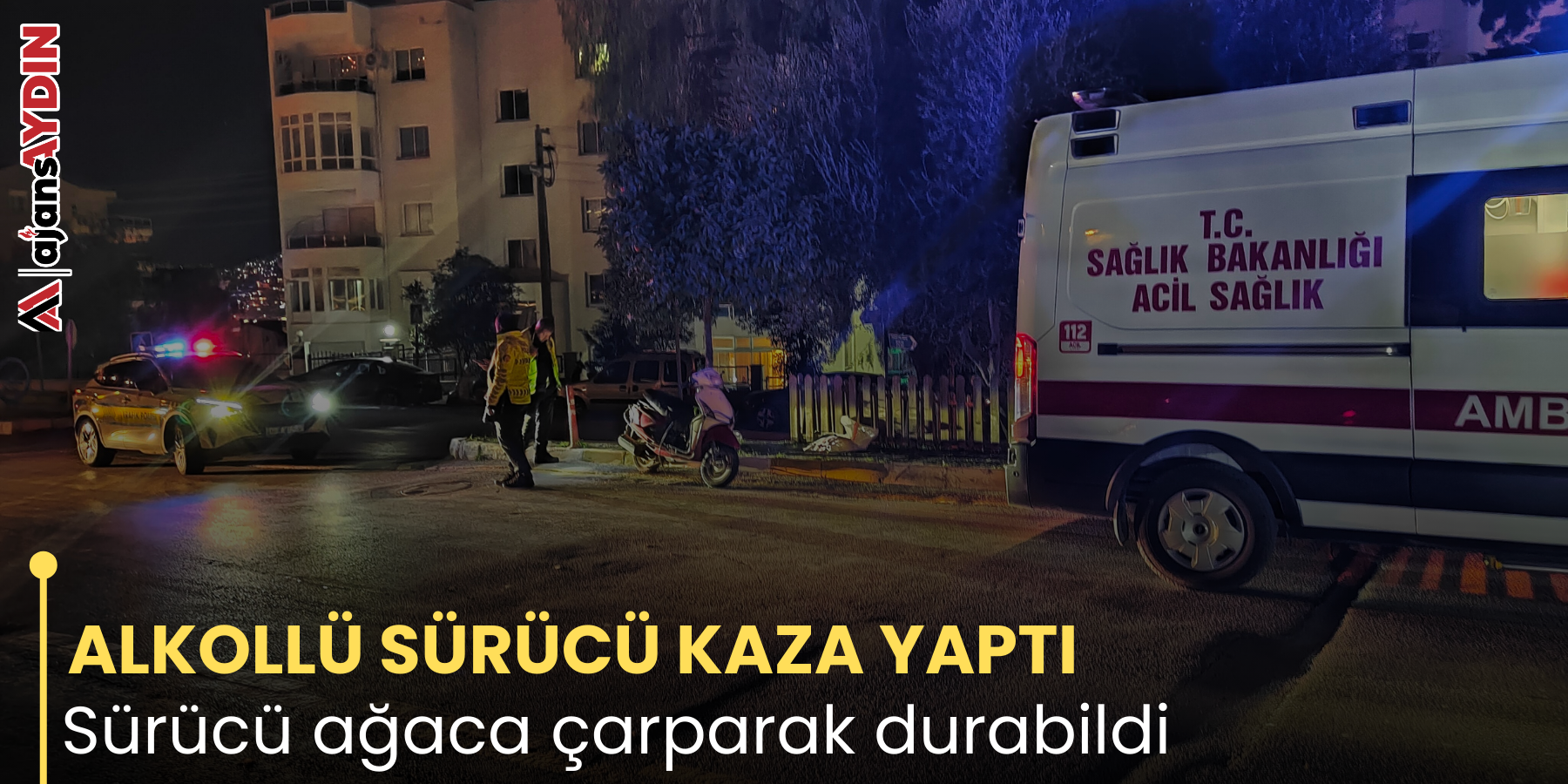 Alkol alan sürücü kaza yaptı ve ağaca vurarak durabildi.