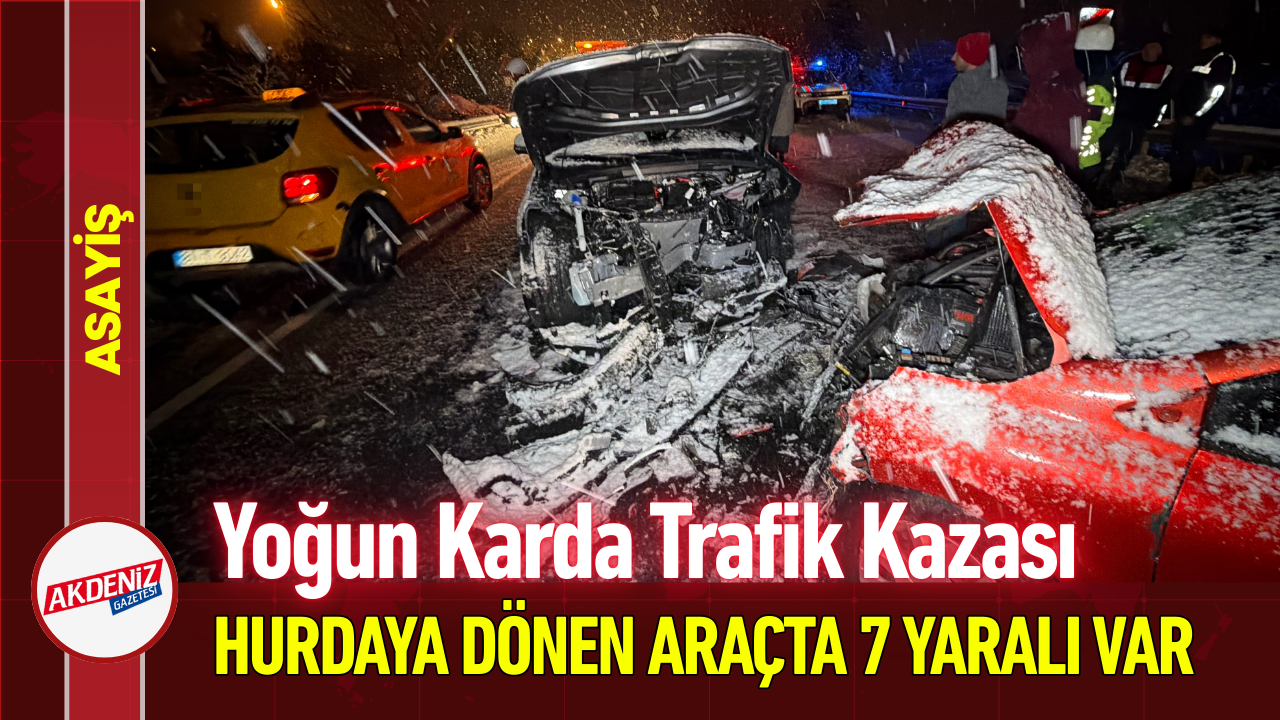 Kar fırtınasında trafik kazası: Araçta 7 kişi yaralandı!