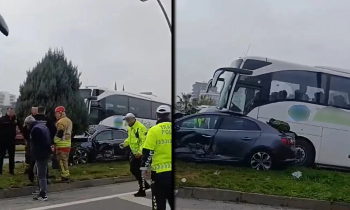 ÇEVRE YOLUNDA KAZA: OTOBÜS İLE OTOMOBİL ÇARPIŞTI