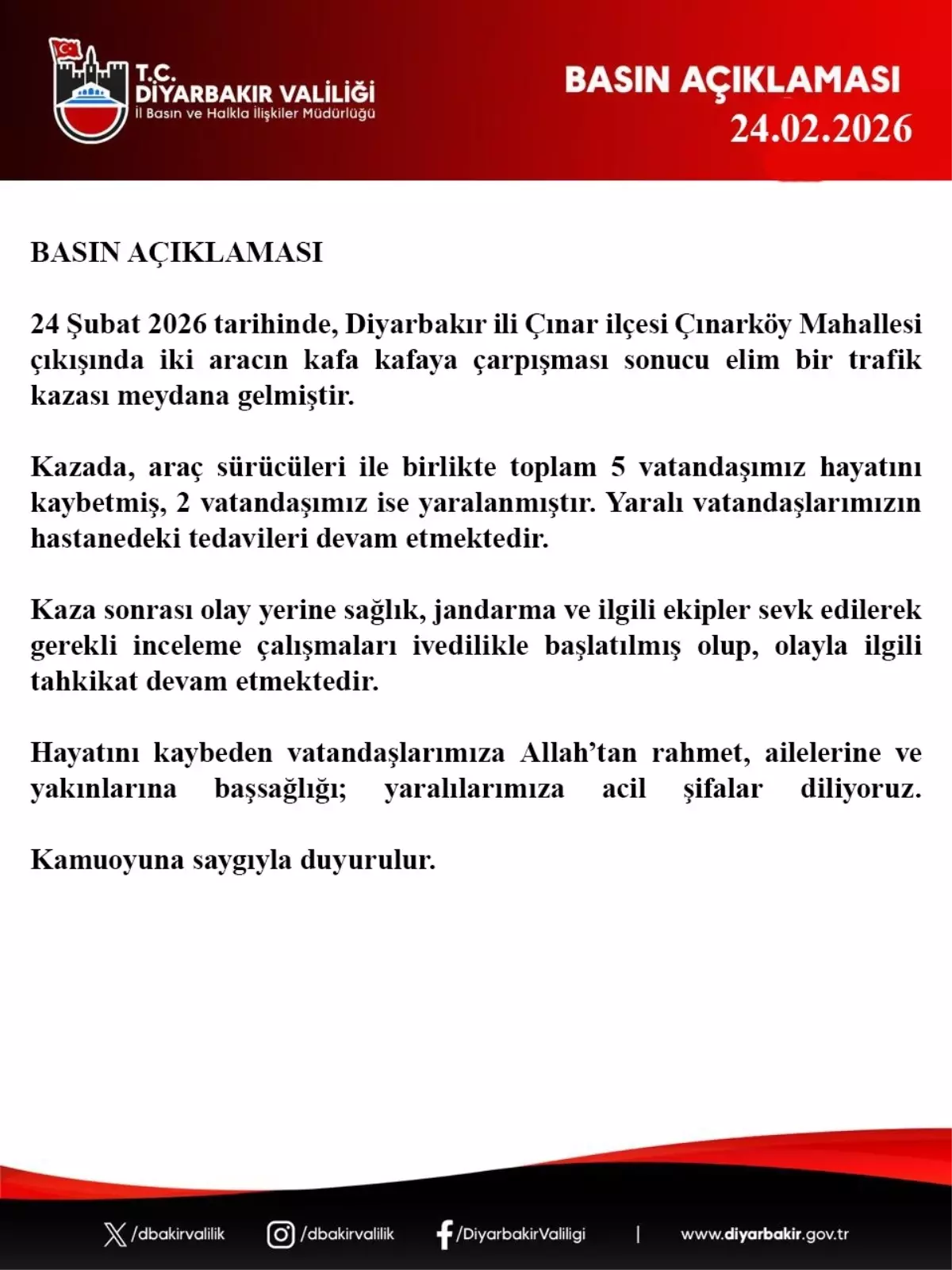 Çınar'da Trafik Kazası: 5 Ölü