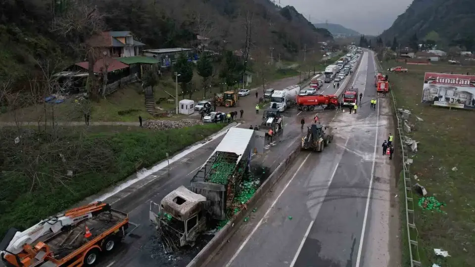 Sakarya D-650 tır kazası ve yangın son dakika: Karı koca yaralandı yol kapandı