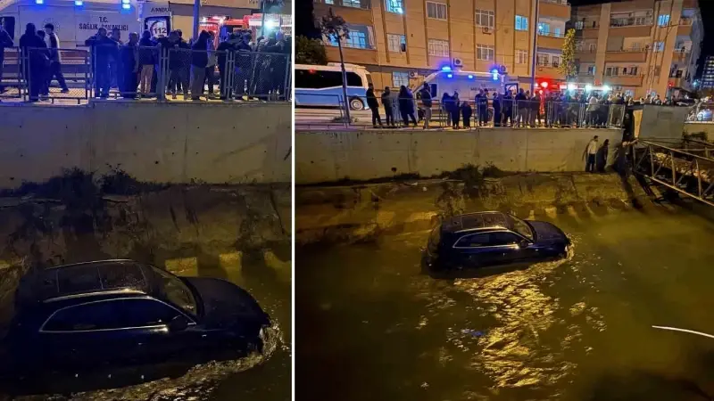 Otomobil kanala uçtu: Facia ucuz atlatıldı