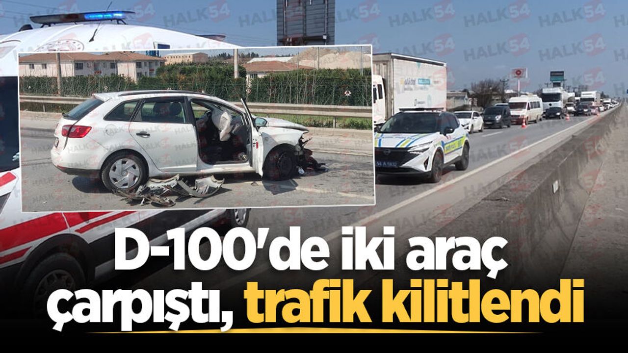 D-100'de iki araç çarpıştı, trafik kilitlendi