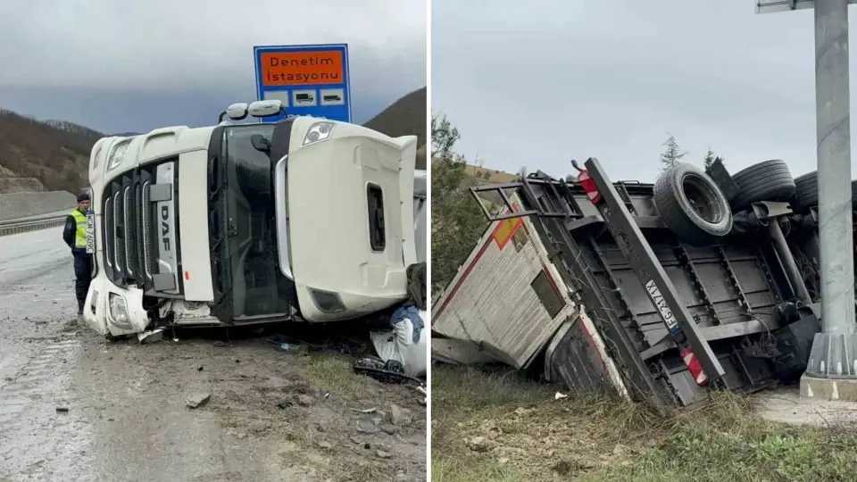Samsun'da tır kazası: Almanya'dan Türkmenistan'a giden araç devrildi