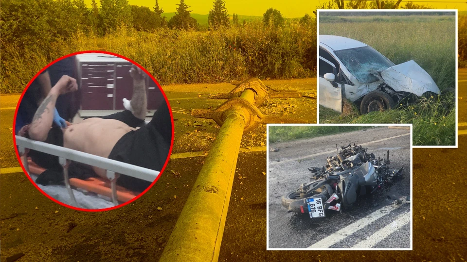 Elektrik direğine çarpan otomobil tarlaya uçtu: Motosiklet devrilen direğe çarptı | BURSA YEREL HABERLERİ