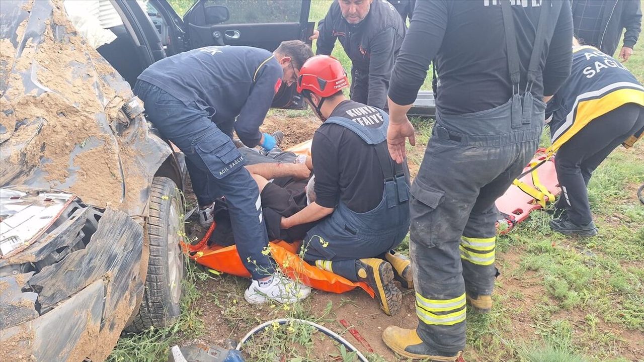 Konya Kulu’da otomobilin şarampole devrildiği trafik kazasında 2 yaralı