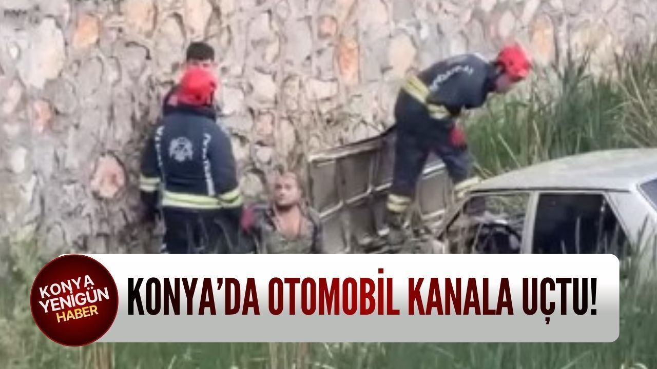 Konya'da korkutan kaza! Otomobil kanala uçtu...