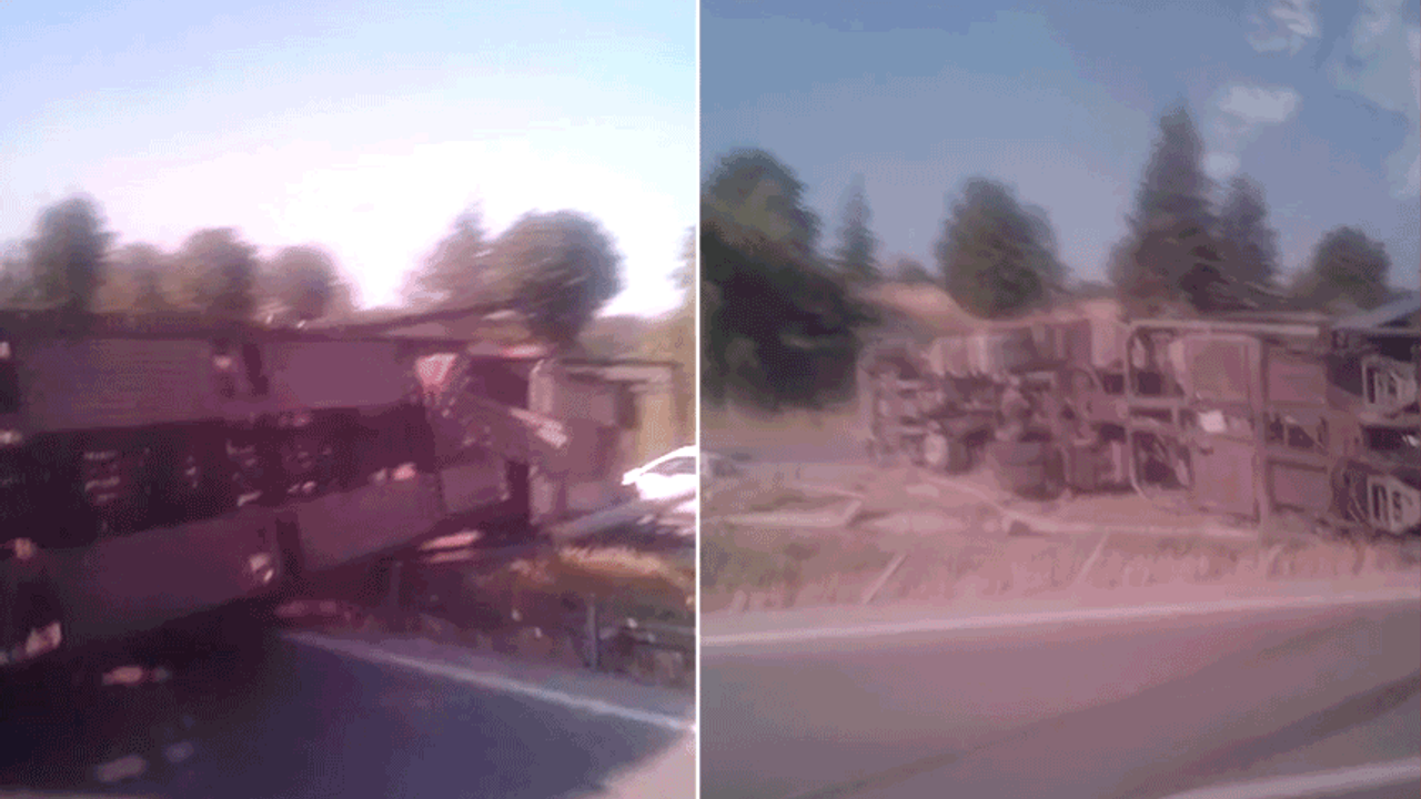 Eskişehir'de trafik kazası: tır yan yattı