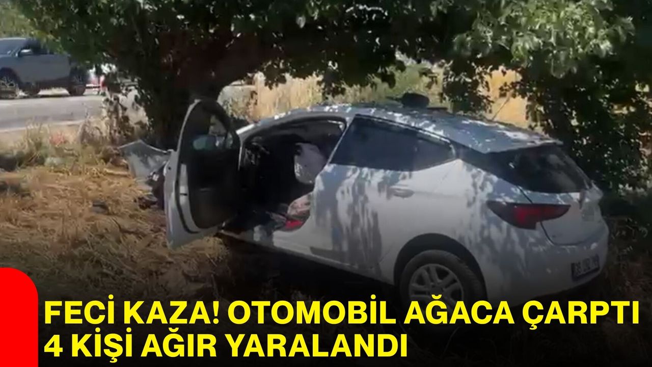 Feci kaza! Otomobil ağaca çarptı, 4 kişi ağır yaralandı